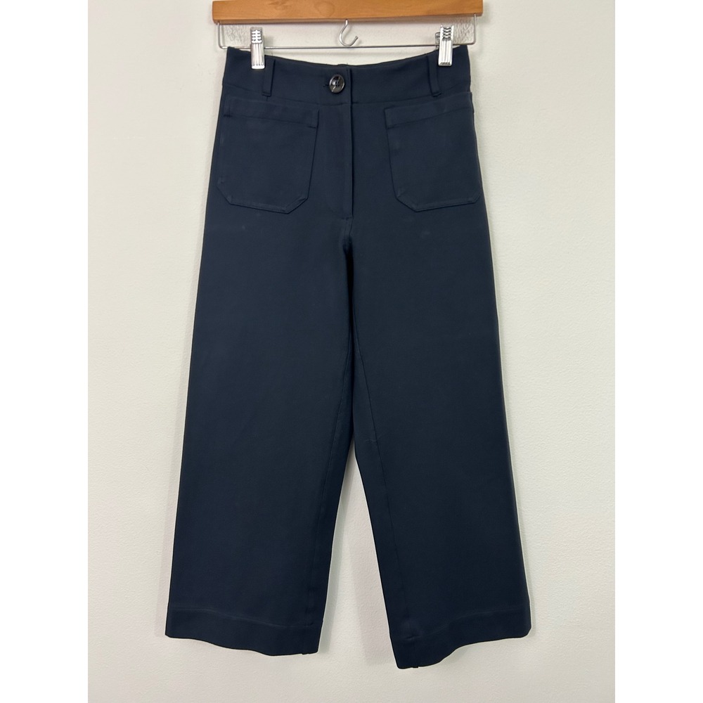 Quince Ultra-Stretch Ponte Cropped Wide Leg Pants Navy Blue Size 0 LB75217